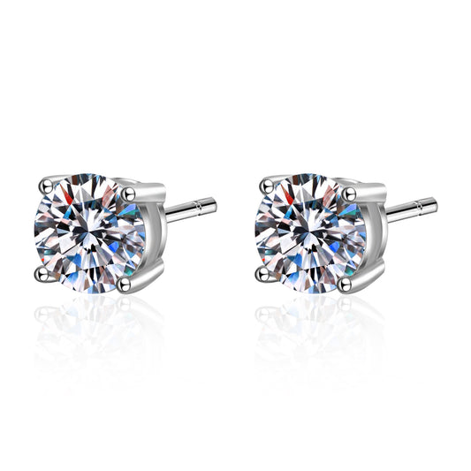 S925 Sterling Silver Stud Earrings with 4-Prong Setting – Type A-4mm|5mm|6.5mm Cubic Zirconia – Rhodium-Plated