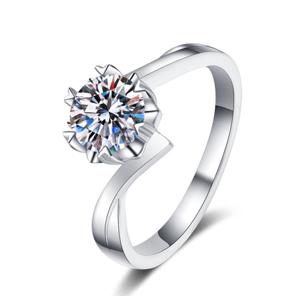 Snowflake zirconia ring with cable band – 925 silver rhodium-plated | 5mm 6.5mm 8mm | Fine women's jewelry gift