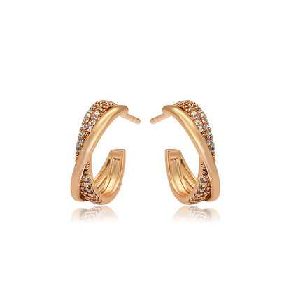 Twisted cross stud earrings 18K gold-plated | Zirconia jewelry | Elegant earrings