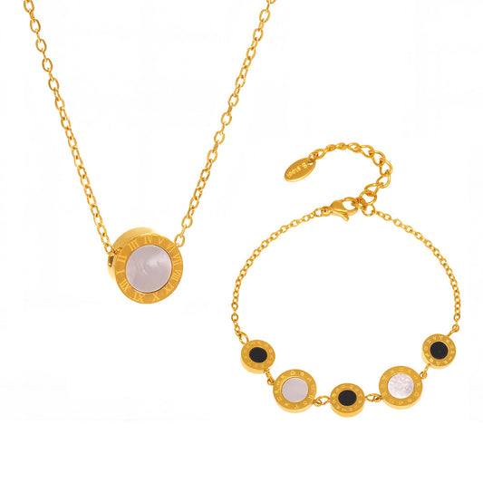 Elegant shell bracelet &amp; necklace set with Roman numerals – 3 color variations