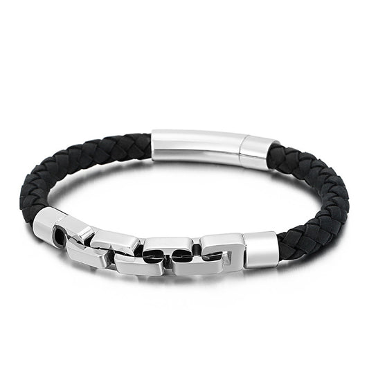Men's bracelet made of 316 stainless steel &amp; leather – Robust &amp; hypoallergenic