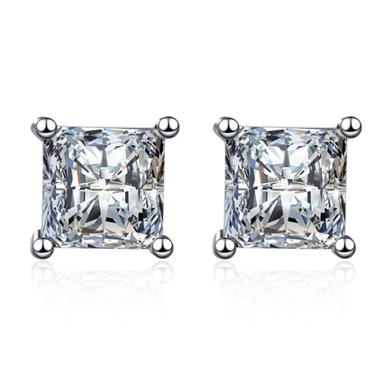 Square zirconia stud earrings – 4.5mm|5.5mm|7mm – 925 sterling silver rhodium-plated