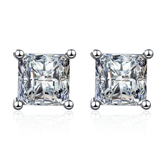 Square zirconia stud earrings – 4.5mm|5.5mm|7mm – 925 sterling silver rhodium-plated