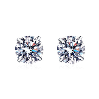 S925 Sterling Silver Stud Earrings with 4-Prong Setting – 4mm|5mm|6.5mm Cubic Zirconia – Rhodium-Plated