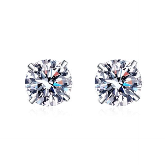 S925 Sterling Silver Stud Earrings with 4-Prong Setting – 4mm|5mm|6.5mm Cubic Zirconia – Rhodium-Plated