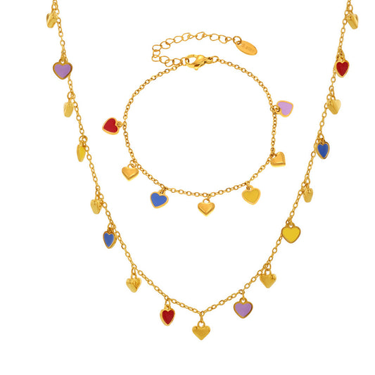 Multicolored Green Heart Collection – 18K gold-plated stainless steel jewelry as a bracelet or necklace (available in gold or silver finish)