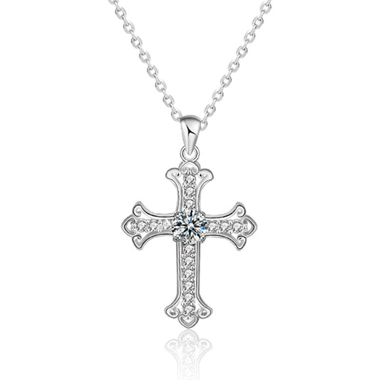 Cross pendant with moissanite (0.5ct) | 925 sterling silver with rhodium plating