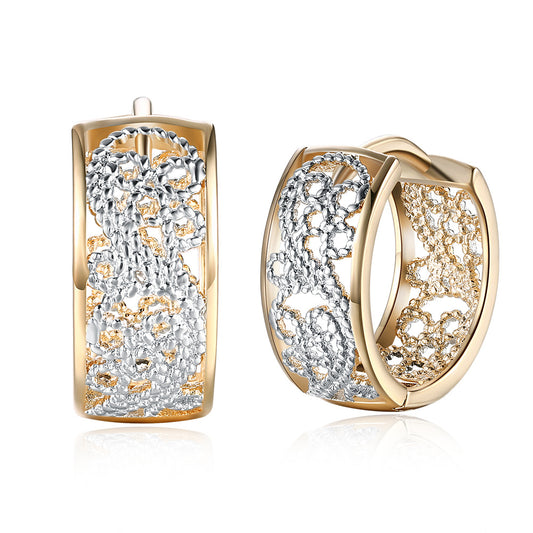 Fashionable perforated ear clips with zirconia - copper gold-plated (1.6 cm)