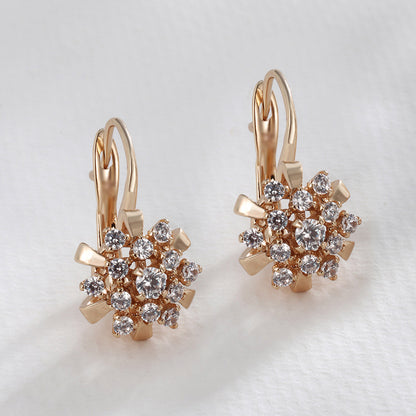 Fashionable flower ear clips with zirconia - copper alloy gold-plated (2.1 cm)
