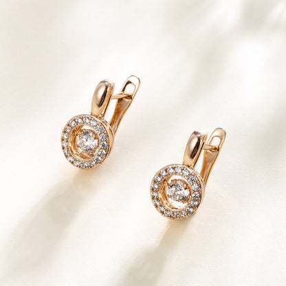 Graceful round ear clips with zirconia - copper alloy gold-plated (1.6 cm)