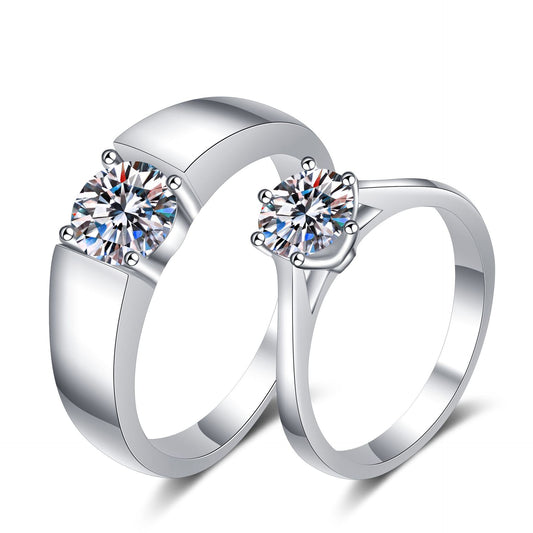 Zirconia couple rings (1 ct) | 925 sterling silver with rhodium plating - For him &amp; her