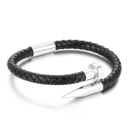 Leather bracelet with stainless steel rivets and magnetic clasp