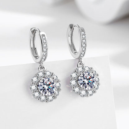 Flower earrings with zirconia - copper rhodium-plated (white gold look)