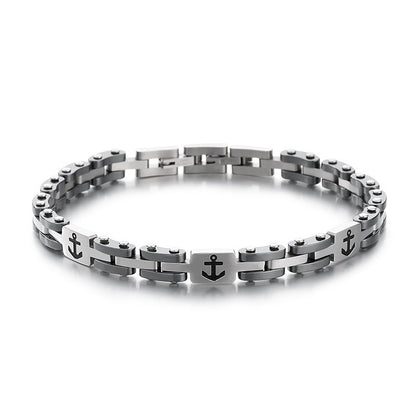 Maritime titanium steel bracelet for men – with engraved anchor motif &amp; robust link chain