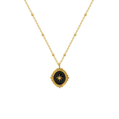 French Court Style Hexagram Pendant | Stainless Steel Chain with 18K Gold Plating or High-Polish Silver Finish - Royal Elegance