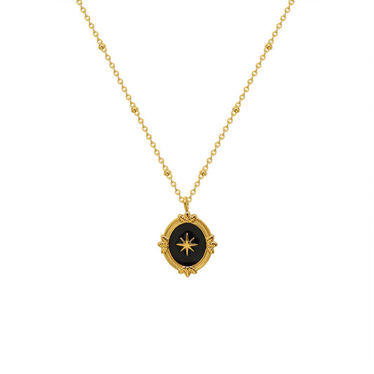 French Court Style Hexagram Pendant | Stainless Steel Chain with 18K Gold Plating or High-Polish Silver Finish - Royal Elegance