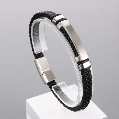 Simple braided leather bracelet with magnetic plate – unisex design