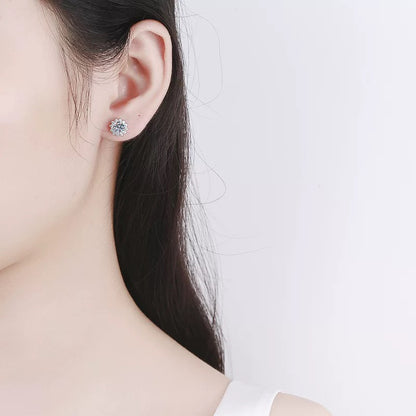 Sunflower earrings - copper rhodium-plated (white gold) with 925 silver studs