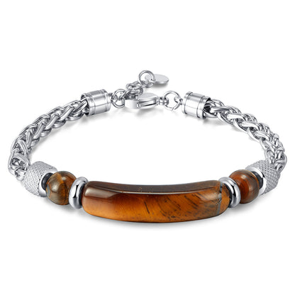 Stainless steel chain bracelet with tiger eye &amp; titanium – For men