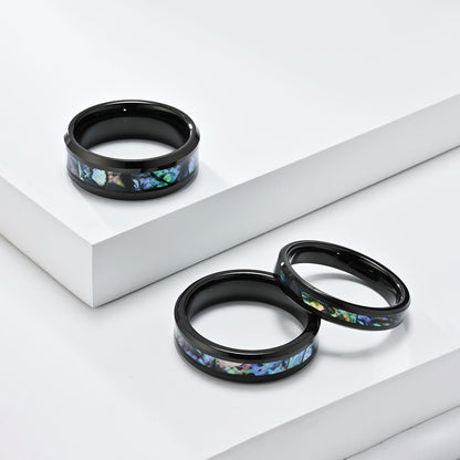 Wolframkarbid Paarringe mit Abalone-Einlage - Edle Partnerringe in Titanoptik - Kratzfeste Hochzeitsringe für Paare - Moderner Unisex-Schmuck