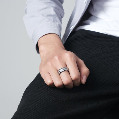 Wolframcarbid-Paarring mit Doppelrillen & Cool-Faser-Einlage – Minimalistisches Unisex-Design