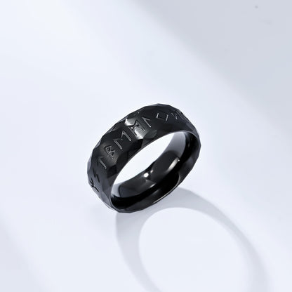 Viking ring with runes - titanium steel men's ring in vintage design - Nordic men's jewelry - Celtic symbol ring