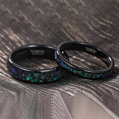 Wolfram-Partnerringe mit blauer Opal-Einlage