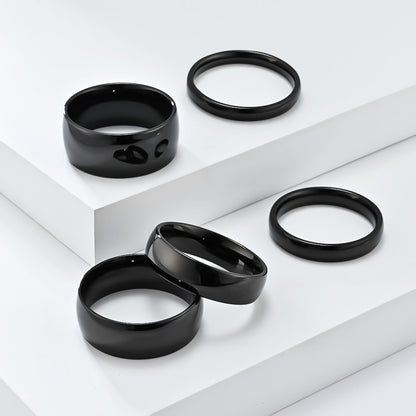 Simple titanium steel ring - High-quality shiny in black &amp; steel colors - 18K gold plating - Unisex design - Fine jewelry for women &amp; men