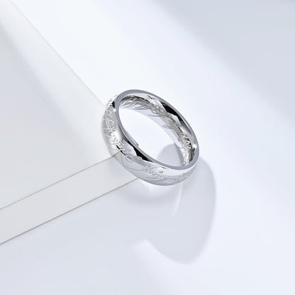 Lord of the Rings Ring - Titanium Steel Middle-earth Replica with Elven Inscriptions - Movie-Accurate Dark Edition