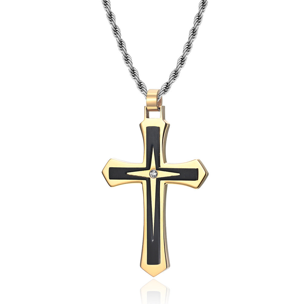 Two-tone cross necklace for men | 316L stainless steel with gold finish &amp; high-gloss silver finish