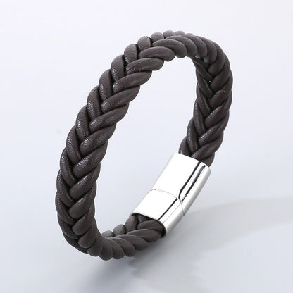 Simple leather bracelet for men with stainless steel – hand-braided &amp; minimalist