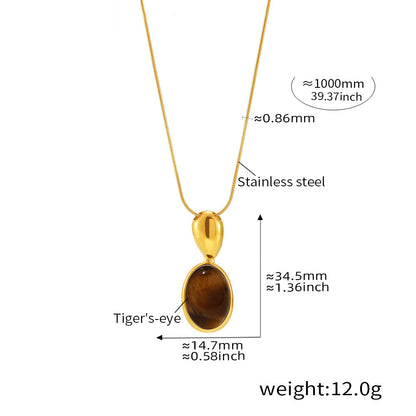Lange Oval-Kette mit Tigerauge & schwarzem Onyx – 18K Echtgold-Vergoldung oder Edelstahl-Optik (wahlweise)