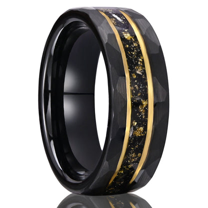 PIOWNN® 8mm Wolframcarbid Ring - Meteorit mit Goldfolie & Zirkonia