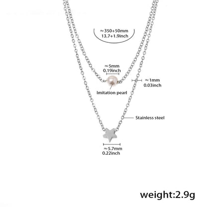 Star double chain with imitation pearls – 18K gold-plated stainless steel or silver look for stylish layering