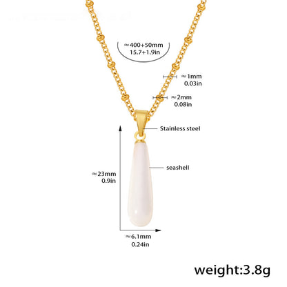 Drop-shaped shell pendant necklace - stainless steel 18k gold-plated | steel color (2 colors available)
