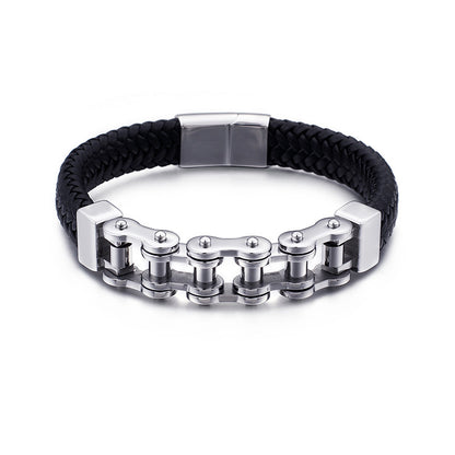 Men's bracelet made of stainless steel chain &amp; braided leather – Robust &amp; stylish