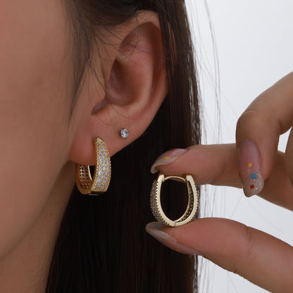 Geometric ear clips with zirconia - copper alloy gold-plated (1.9 cm)