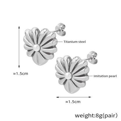 Retro flower earrings &amp; necklace | Stainless steel with 18K gold plating or high-gloss silver finish - Timelessly elegant