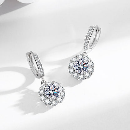 Flower earrings with zirconia - copper rhodium-plated (white gold look)