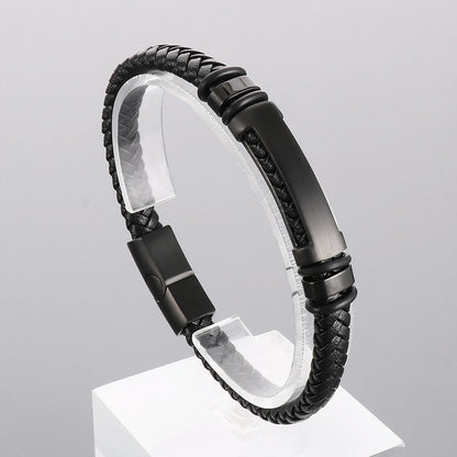 Simple braided leather bracelet with magnetic plate – unisex design