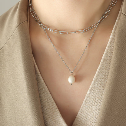 Minimalist pearl necklace with cultured pearl pendant – layered &amp; elegant