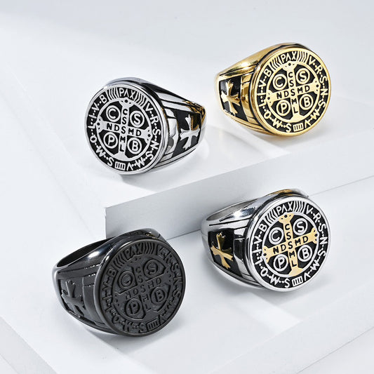 Gothic Cross Ring - Stainless Steel Men's Jewelry with Occult Design - Punk &amp; Rock Accessory