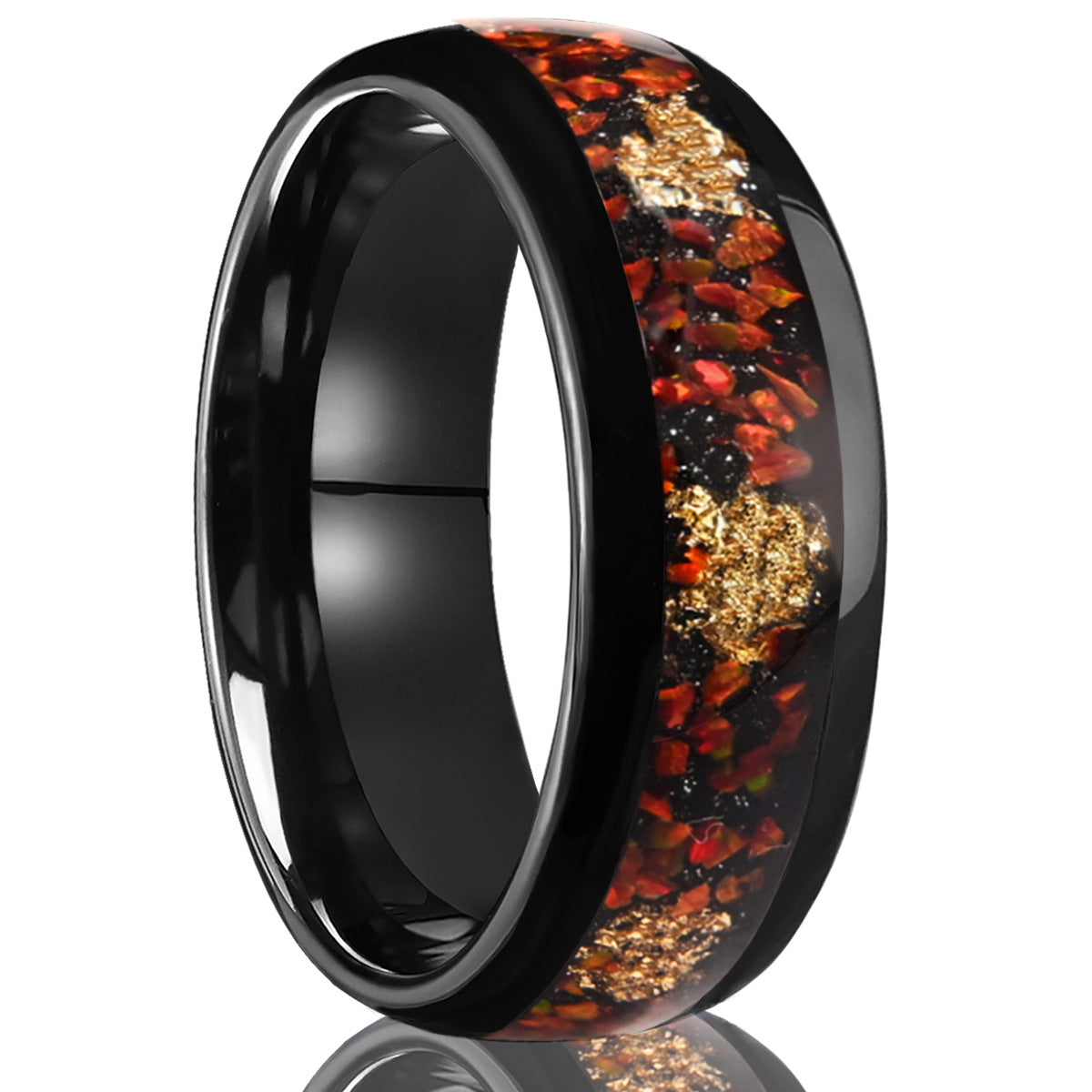 PIOWNN® Wolframstahl Verlobungsring mit Blauem / Rot Opal
