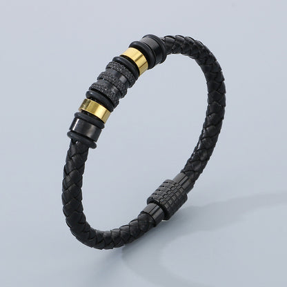 Men's braided leather bracelet with stainless steel magnetic clasp