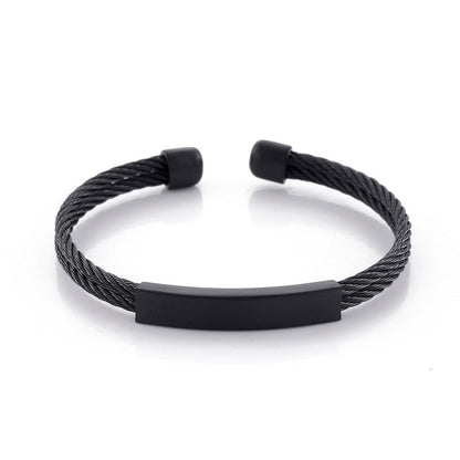 Open men's bracelet made of stainless steel – braided wire rope with twisted look