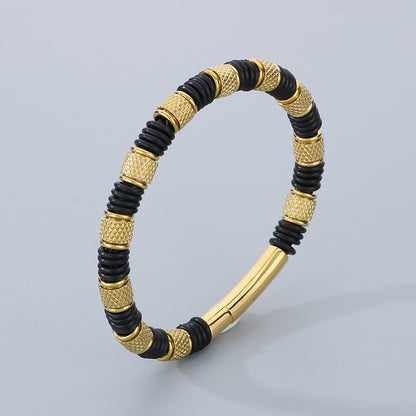 Stainless steel bracelet for men with microfiber leather insert – Timeless pearl design for business &amp; leisure