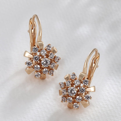 Fashionable flower ear clips with zirconia - copper alloy gold-plated (2.1 cm)