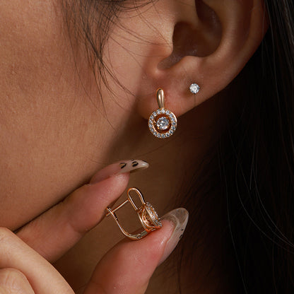 Graceful round ear clips with zirconia - copper alloy gold-plated (1.6 cm)