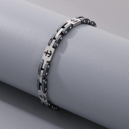 Maritime titanium steel bracelet for men – with engraved anchor motif &amp; robust link chain