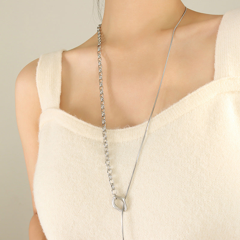 OT clasp necklace with adjustable length | Titanium steel 18k gold or steel colors | Trendy sweater chain jewelry | Elegant layering necklace for women